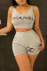 Grey Fashion Casual Letter Print Vests U Neck Sleeveless Two Pieces
