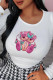 White Sweet Daily Print Patchwork O Neck Tops