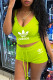 Yellow Fashion Casual Print Backless Spaghetti Strap Sleeveless Two Pieces