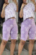 Purple Fashion Casual Print Basic O Neck Short Sleeve Two Pieces