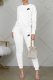 White Casual Print Patchwork O Neck Long Sleeve Two Pieces