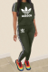 Army Green Casual Print Patchwork O Neck Short Sleeve Two Pieces
