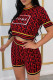 Red Fashion Casual Print Embroidered O Neck Short Sleeve Two Pieces