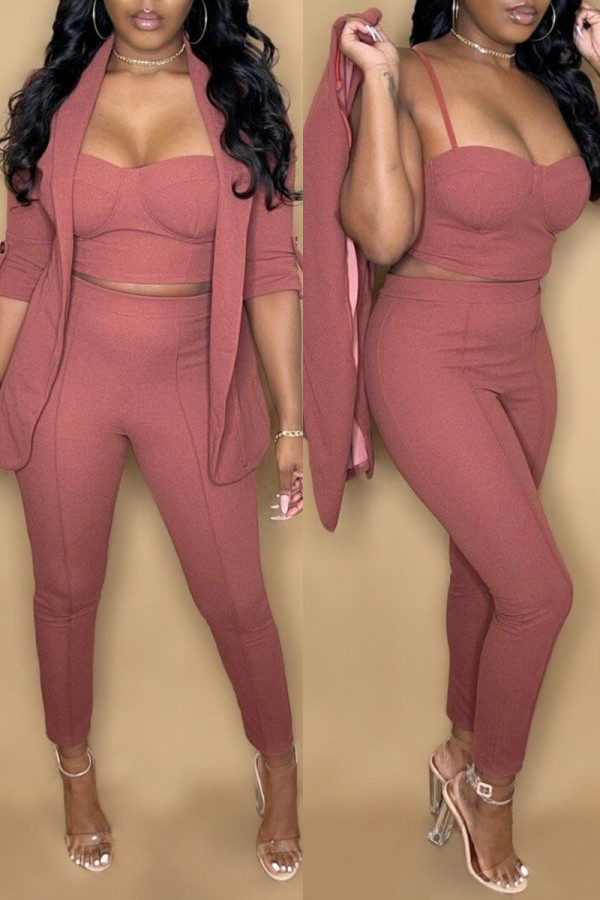 Red Bean Paste Pre-sale Fashion Solid Cardigan Vests Pants Long Sleeve Three-piece Set