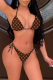 Coffee Sexy Print Patchwork Draw String Swimwears