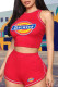 Red Casual Sportswear Print Vests O Neck Sleeveless Two Pieces