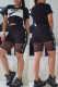 Black Casual Sportswear Print Patchwork O Neck Short Sleeve Two Pieces
