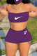 Purple Fashion Casual Sportswear Print Backless Strapless Sleeveless Two Pieces