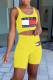 Yellow Casual Print Patchwork U Neck Sleeveless Two Pieces