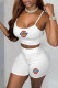 White Casual Embroidery Patchwork U Neck Sleeveless Two Pieces