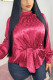 Rose Red Fashion Casual Print Basic Half A Turtleneck Tops