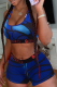 Blue Sexy Print Patchwork U Neck Sleeveless Two Pieces