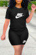 Black Fashion Casual Letter Print Basic O Neck Short Sleeve Two Pieces