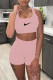 Pink Fashion Casual Sportswear Solid Basic U Neck Sleeveless Two Pieces