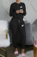 Black Casual Print Patchwork O Neck Long Sleeve Two Pieces