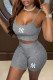 Grey Casual Embroidery Patchwork Spaghetti Strap Two Pieces