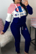 Deep Blue Casual Print Patchwork Hooded Collar Long Sleeve Two Pieces