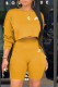 Yellow Casual Print Patchwork O Neck Long Sleeve Two Pieces