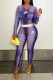 Purple Fashion Street Print Patchwork O Neck Two Pieces