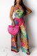 Green Fashion Casual Printing Sling Jumpsuit