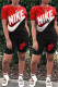 Red Fashion Casual Letter Print Patchwork O Neck Short Sleeve Two Pieces