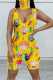 Yellow Sexy Print Patchwork V Neck Skinny Rompers