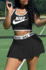 Black Sexy Sportswear Letter Print Basic U Neck Sleeveless Two Pieces