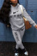 Grey Fashion Sportswear Print Patchwork Hooded Collar Long Sleeve Two Pieces