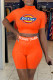 Orange Fashion Casual Print Basic Turtleneck Short Sleeve Two Pieces