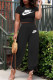 Black Casual Print Patchwork O Neck Short Sleeve Two Pieces