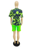 Multicolor Fashion Casual Print Basic O Neck Short Sleeve Two Pieces