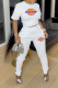White Casual Print Patchwork O Neck Short Sleeve Two Pieces