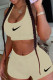 Apricot Casual Sportswear Solid Embroidered U Neck Sleeveless Two Pieces