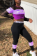 Purple Casual Print Mesh O Neck Long Sleeve Two Pieces