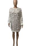 White Sexy Solid Patchwork Feathers O Neck Straight Dresses