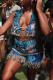 Peacock Blue Casual Print Patchwork V Neck Sleeveless Two Pieces
