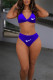 Deep Blue Fashion Sexy Print Backless Swimwears Four-piece Set