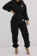 Black Casual Print Patchwork Hooded Collar Long Sleeve Two Pieces