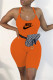 Orange Casual Sportswear Letter Print Backless Spaghetti Strap Skinny Romper