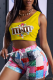 Light Yellow Casual Print Patchwork One Shoulder Sleeveless Two Pieces
