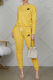 Yellow Casual Print Patchwork O Neck Long Sleeve Two Pieces