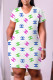 White Fashion Casual Print Basic V Neck Short Sleeve Dress