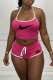 Rose Red Sexy Sportswear Print Backless Halter Sleeveless Two Pieces