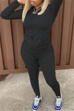 Grey Fashion Casual Solid Basic Hooded Collar Long Sleeve Two Pieces