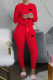 Red Casual Print Patchwork O Neck Long Sleeve Two Pieces