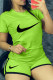 Fluorescent Green Casual Sportswear Print Basic O Neck Short Sleeve Two Pieces