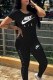 Black Casual Letter Printing O Neck Short Sleeve Two Pieces