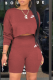 Burgundy Casual Print Patchwork O Neck Long Sleeve Two Pieces