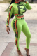 Green Sexy Print Patchwork Half A Turtleneck Long Sleeve Two Pieces
