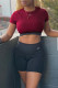 Burgundy Fashion Casual Print Basic O Neck Short Sleeve Two Pieces